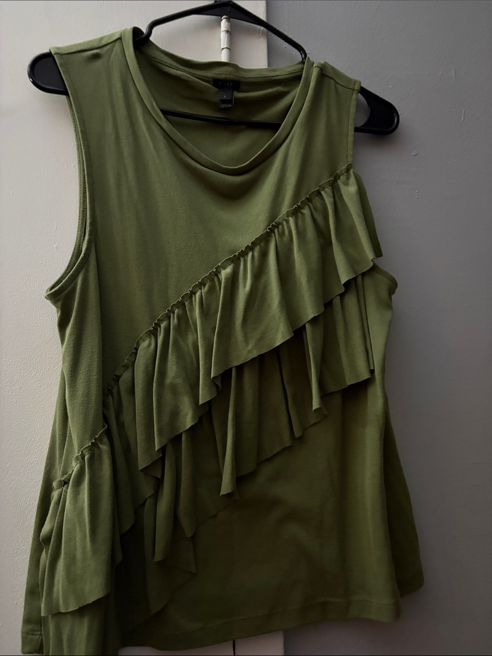 J. Crew Olive Green Ruffle Front Tank